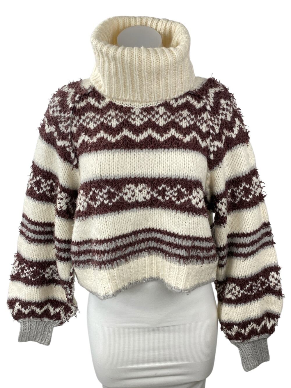 Free People Check Me Out Wool Geometric Turtle Neck Long Sleeve Sweater Top XS